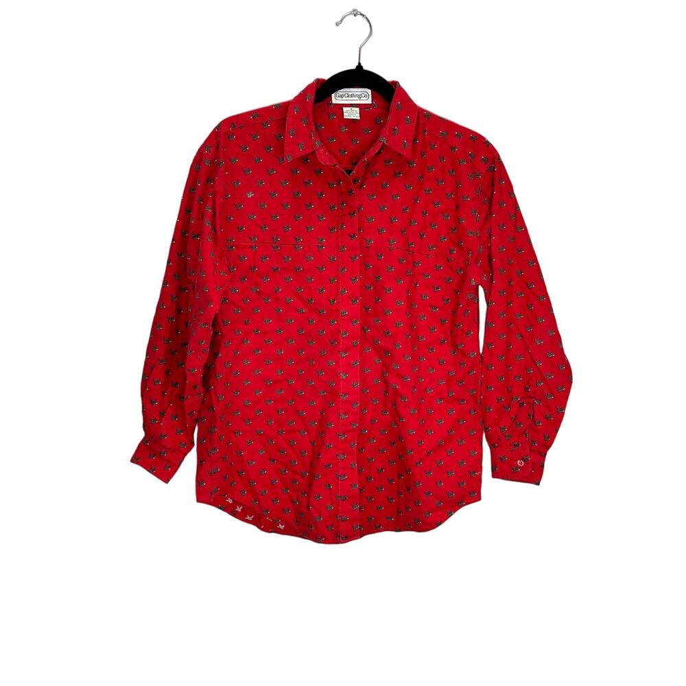 Vintage Gap Men's Novelty Bird Print Button Down Red Shirt size Small